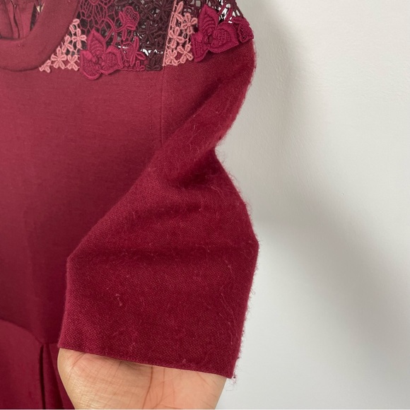 Burberry London Macrame Yoke 3/4 Sleeve Dress Carmine Red Size Large - Picture 4 of 14